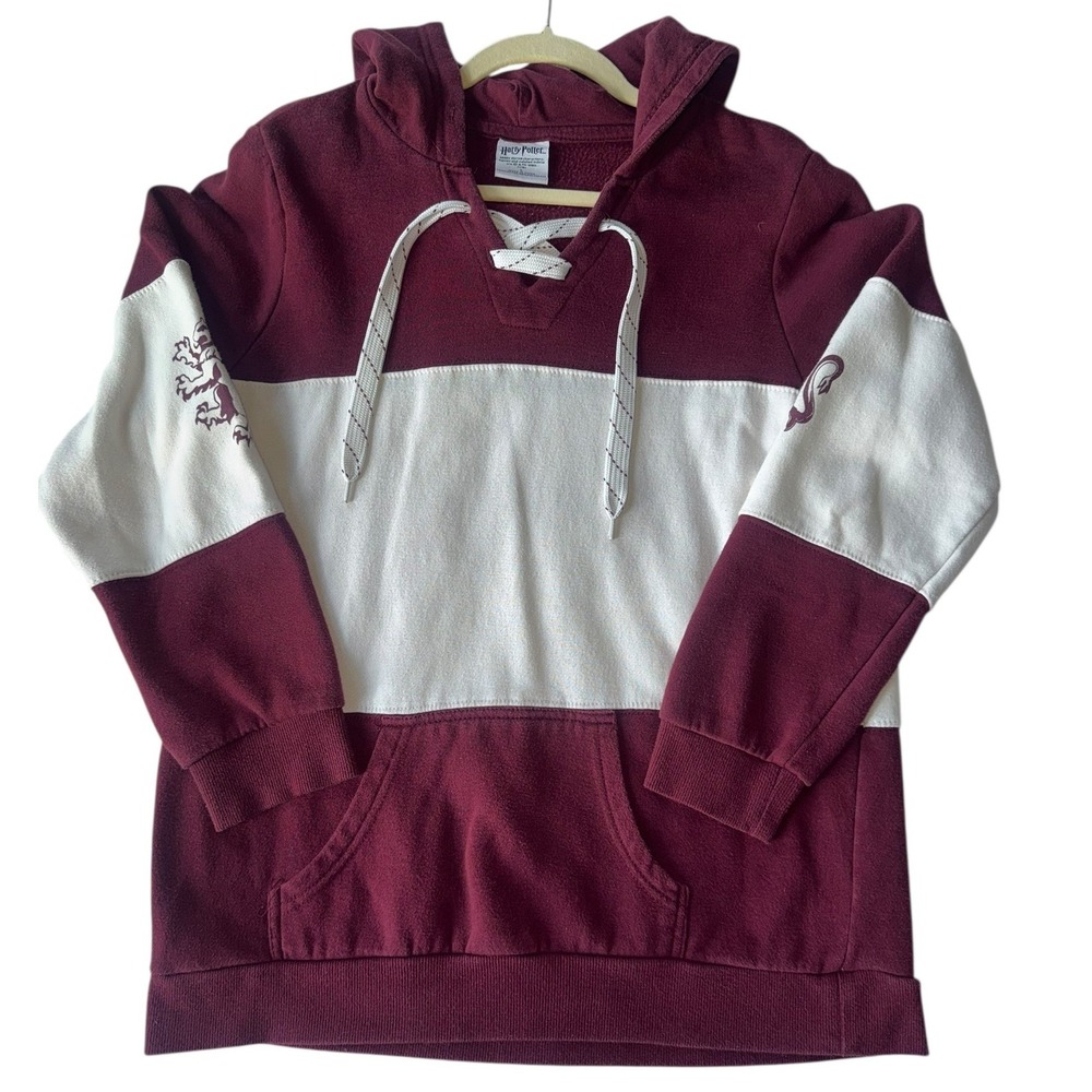 Harry Potter Gryffindor Hoodie Burgundy White Crest Pullover Sweatshirt